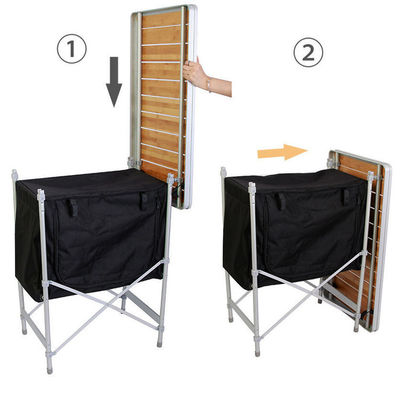 Lightweight Bamboo Tabletop Picnic Storage Cabinet for Outdoor Garden Patio Party Event