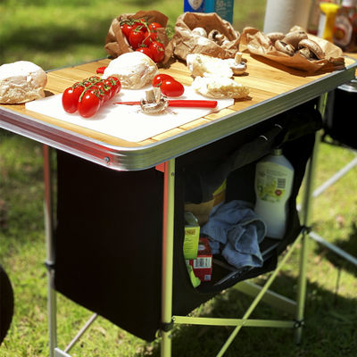 Lightweight Bamboo Tabletop Picnic Storage Cabinet for Outdoor Garden Patio Party Event
