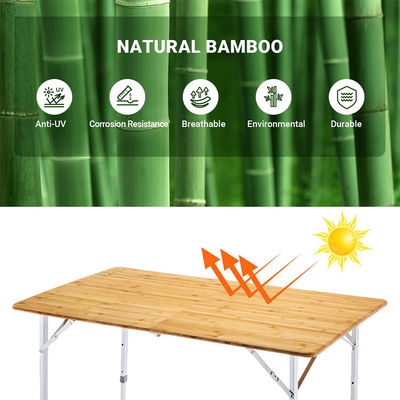120*70cm Tabletop Patio Garden Bamboo Aluminum Folding Table for Picnic Camping Dinning