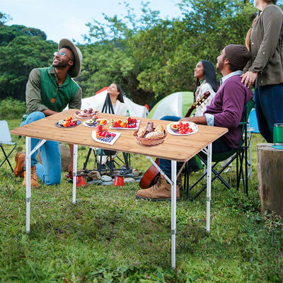 120*70cm Tabletop Patio Garden Bamboo Aluminum Folding Table for Picnic Camping Dinning