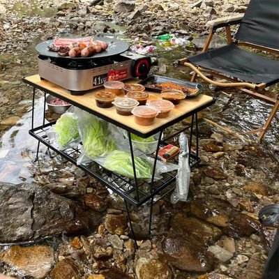 Outdoor Folding Lightweight Portable Aluminum Metal Bamboo Table for Hiking and Camping