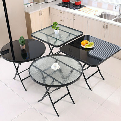Metal Tempered Glass Folding Coffee Dining Table for Outdoor Camping Balcony Garden Patio
