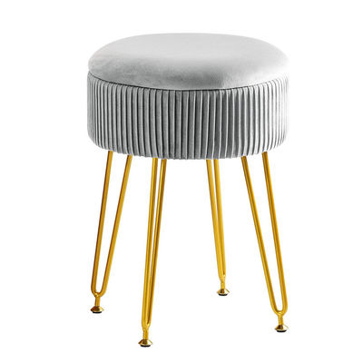 Custom Logo Velvet Storage Ottoman Footstool with Metal Legs and Round Footrest Stool
