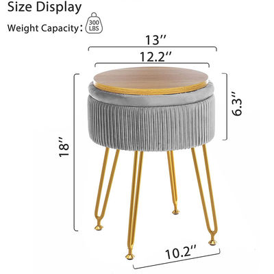 Custom Logo Velvet Storage Ottoman Footstool with Metal Legs and Round Footrest Stool