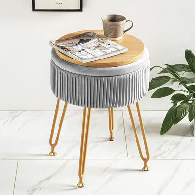 Custom Logo Velvet Storage Ottoman Footstool with Metal Legs and Round Footrest Stool