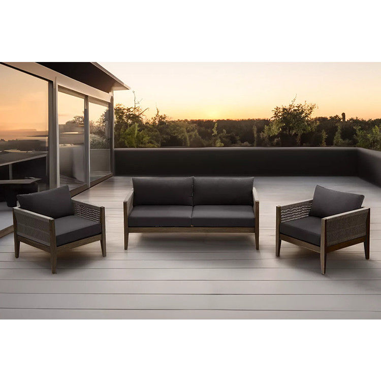 Garden Set AJUNION Luxury Teak Wood Outdoor Furniture Lounge Set Modern Polyester Rope Patio Set