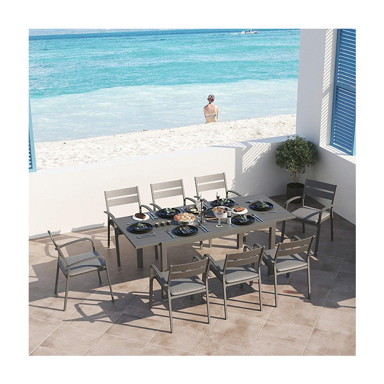 Extendable Metal Dining Table and Chair Set for 4-8 People in Courtyard by AJUNION