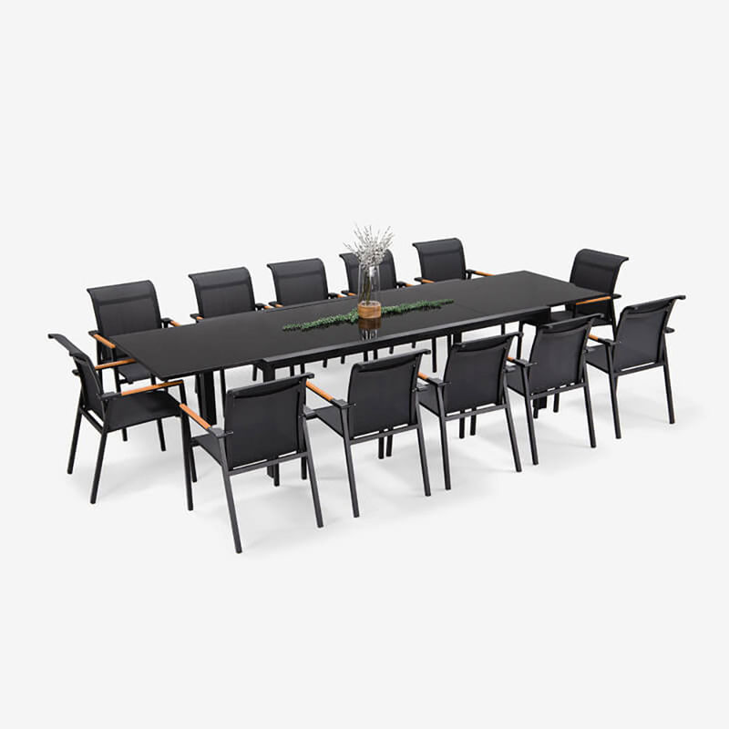Extendable Patio Set L 336.5 x W 107.5 x H 75cm AJUNION Outdoor Aluminum Dining Table