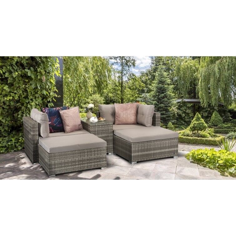 Outdoor Lounge Set with Metal Frame AJUNION Rattan Garden Furniture W52 x D56 x H87cm