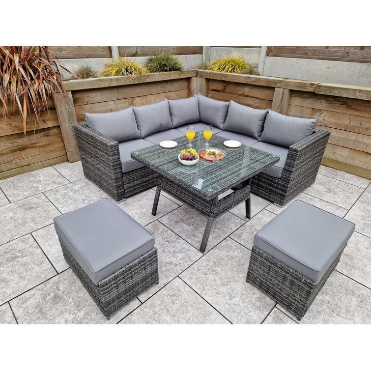 Outdoor Garden Dining Furniture Set with Bench by AJUNION Woven Rattan Corner Sofa