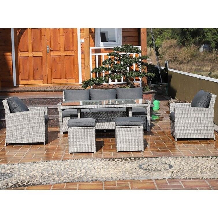 Leisure Outdoor AJUNION All Hand Woven Wicker Garden Furniture Set with Tempered Glass