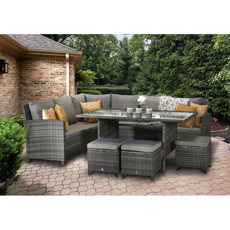 Leisure Outdoor AJUNION 9 Seating PE Rattan Garden Dining Furniture Set with Cushions