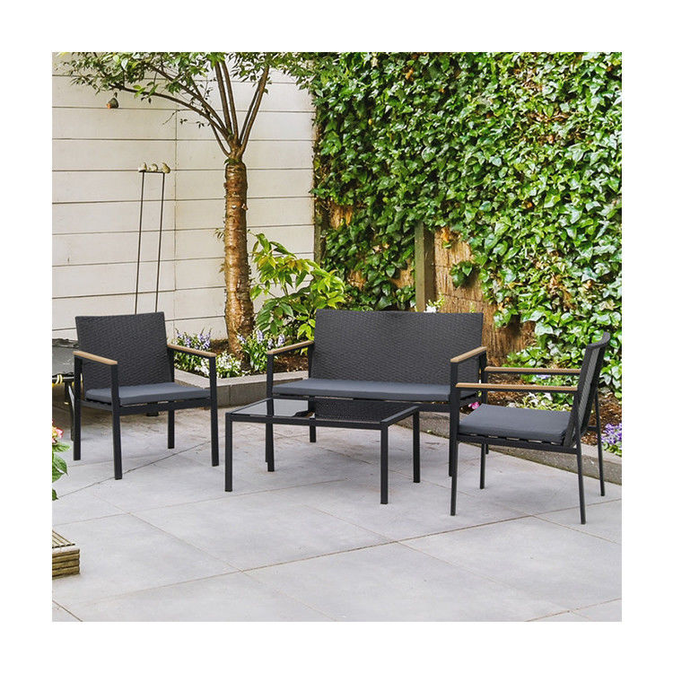 Balcony Lounge Outdoor Iron Metal Patio Furniture Set Mixed with Waterproof PE Rattan