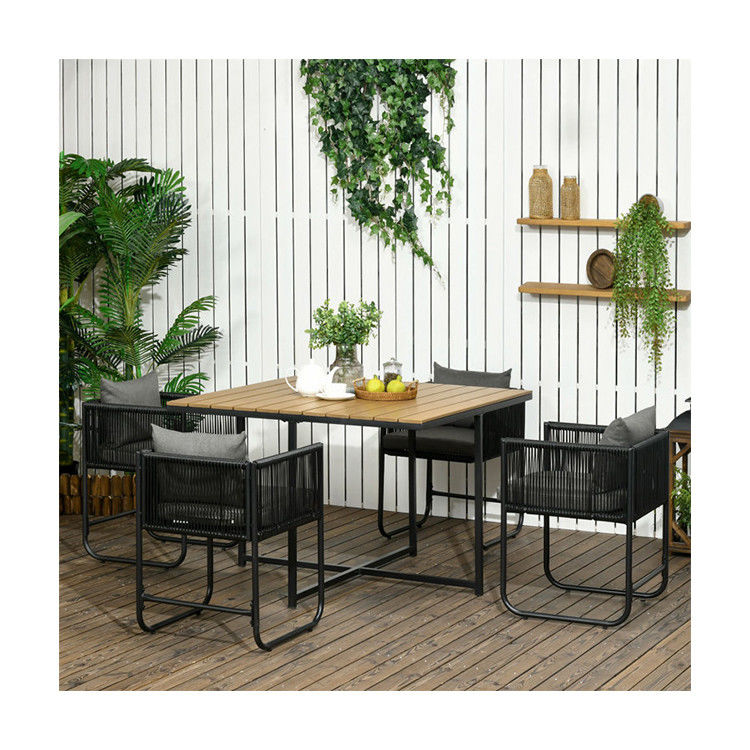 Modern Design Style Folded Dining Table and PE Rattan Armchair Patio Furniture Dining Set