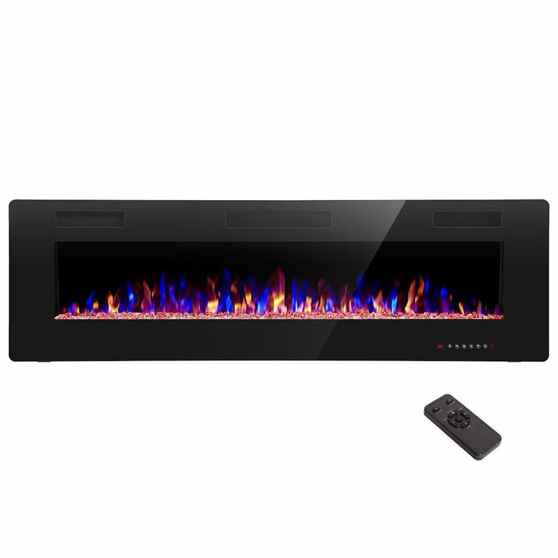 12 Bed Color Mode AJUNION 60 Inch Wall Mounted Silk Screen Printing Electric Fireplace