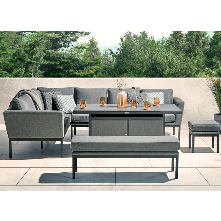 Mail packing Y AJUNION Luxury Outdoor Fabric Patio Furniture Dining Set with Firepit Table