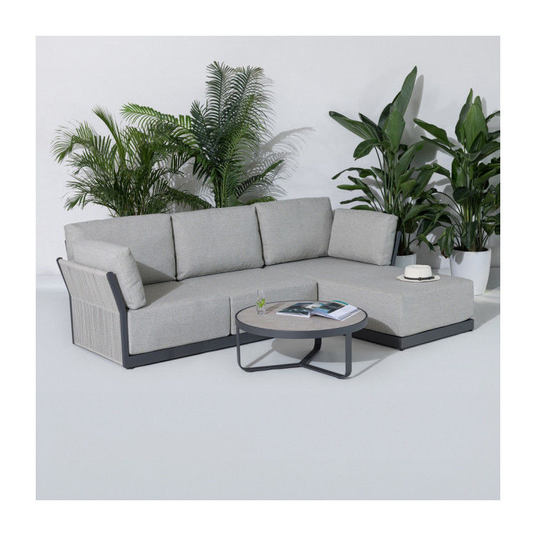 Villa Backyard L Shape Sectional Sofa with All Weather Fabric and Aluminum Frame by AJUNION