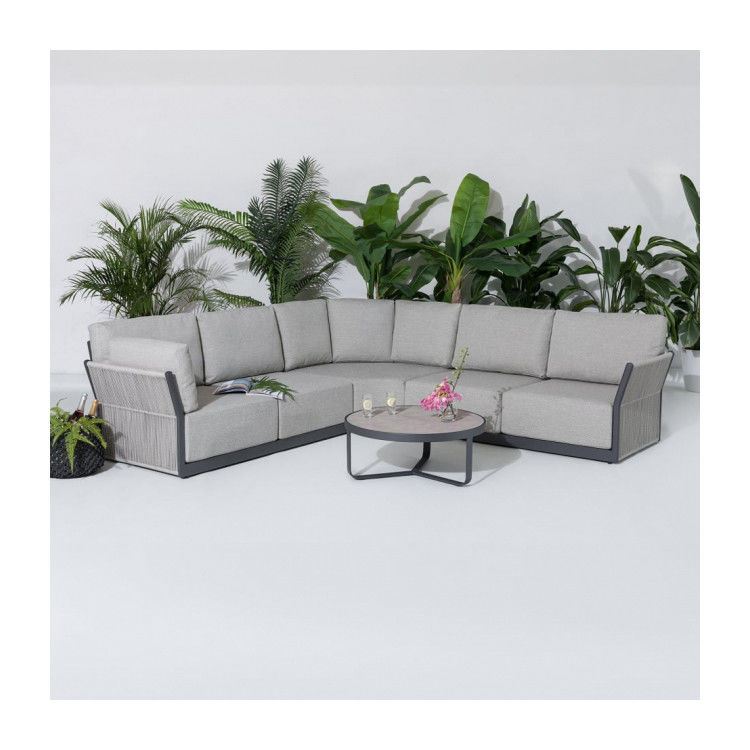 Round Coffee Table and Sofa Set AJUNION Luxury Modern All Weather Fabric for Courtyard