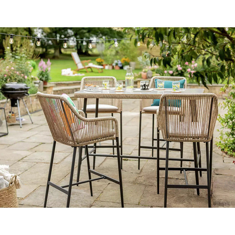 Modern Design AJUNION Metal 4 Seater Garden Bar Set Rattan Weave Outdoor Dining Set