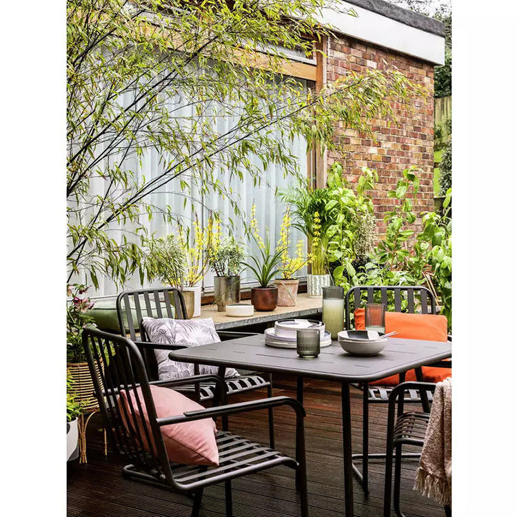 4 Seater Metal Steel Outdoor Furniture Garden Set with Square Table and Dining Chairs