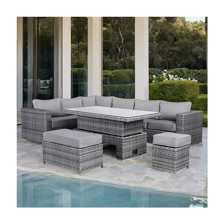 Modern Rattan Garden Set with Sectional Dining Sofa and Rising Table Outdoor Furniture