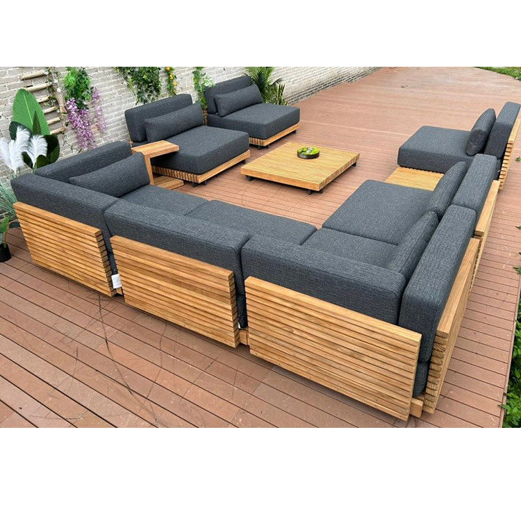 7 Seater Luxury Teak Wood Outdoor Patio Sofa Set Armless Sofa Size W99 x D104 x H56cm