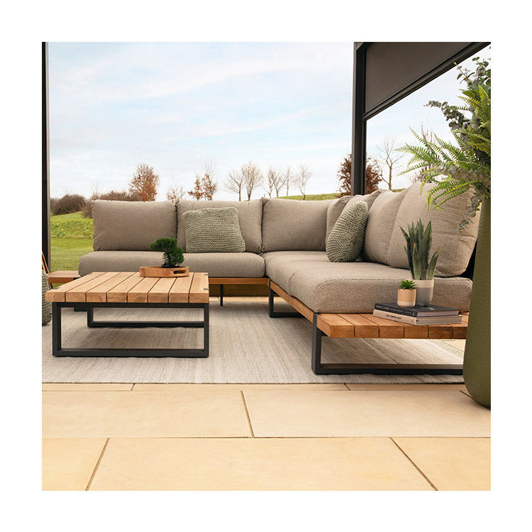 Modern Stylish Teak Wood Outdoor Corner Sofa Lounge Set for Commercial Hotel Villa