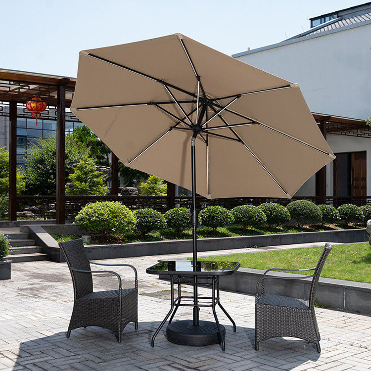 Outdoor Cafe Patio Beach Parasol with Solar LED Lights and Aluminium Centre Pole
