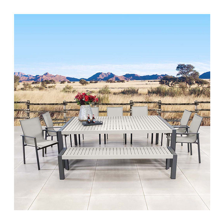 Outdoor Dining Set with Bench AJUNION 9 Piece Aluminum Frame and Metal Patio Furniture