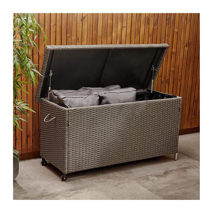 AJUNION Rattan Weave Cushion Storage Box A Must-Have for Tools Lock and Wheels Included