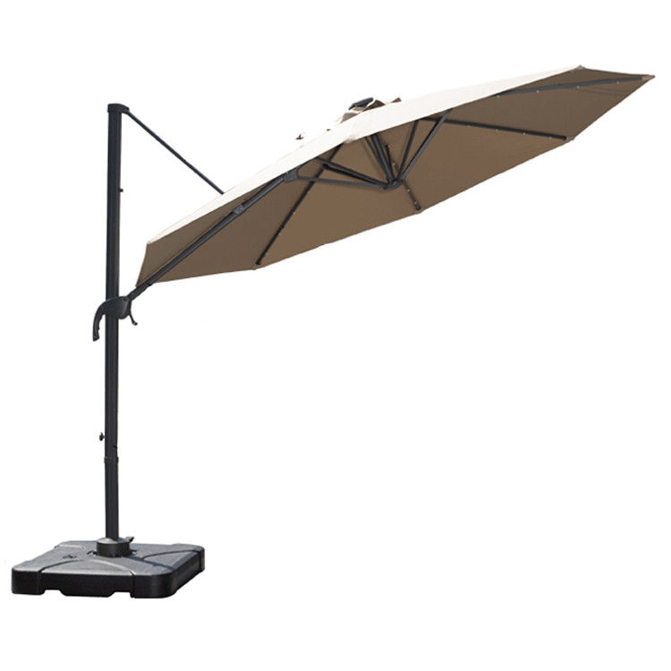Outdoor Furniture Must-Have Large Aluminium Hand Crank Umbrella with Solar LED Lights