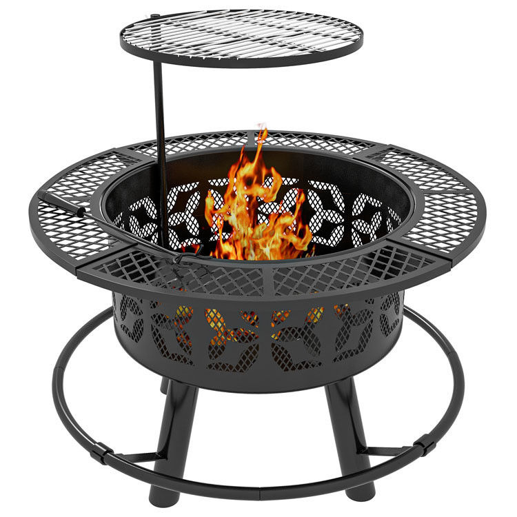 Outdoor Warming Portable Round Steel Wood Burning Firepit Charcoal BBQ Grill Fire Pit Burner Kit