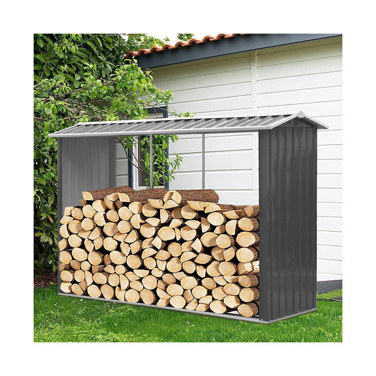 AJUNION Metal Outdoor Firewood Log Rack Shed for Easy Assembly and Garden Storage