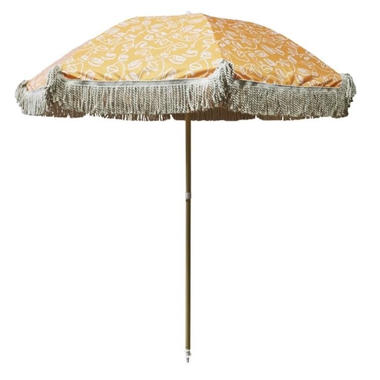 Outdoor Beach Courtyard Sun Umbrella with Tassel in Wood Color and Polyester Material