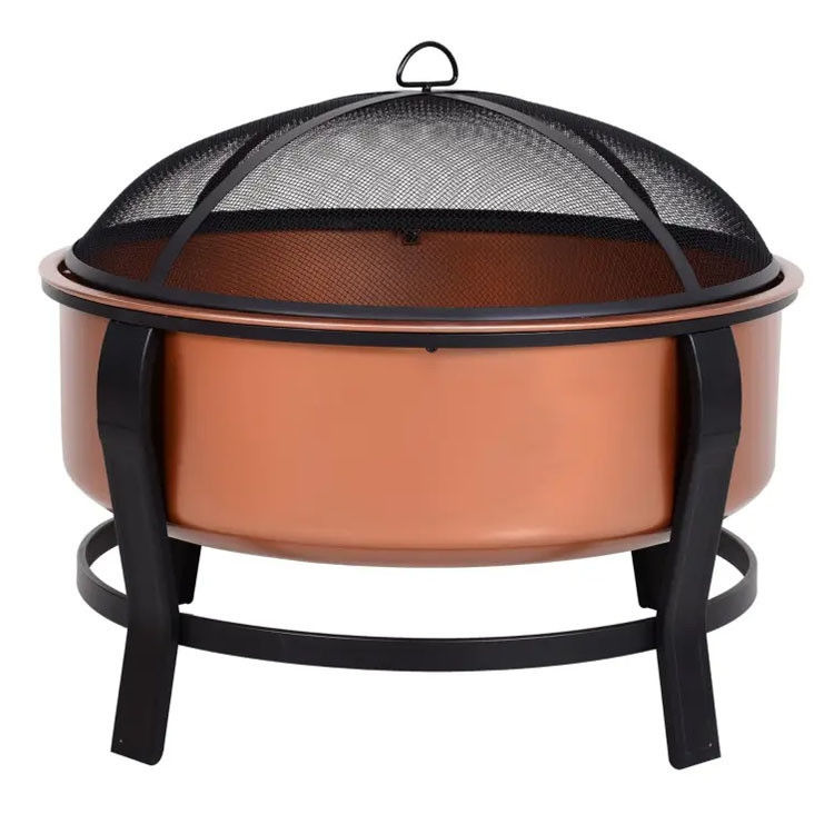 Customized Logo Modern Outdoor Portable Copper-Colored Round Metal Wood Burning Firepit