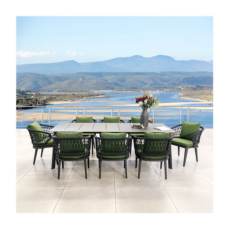 Outdoor Dining Set featuring Rope Weave Design and Aluminum Metal Frame by AJUNION