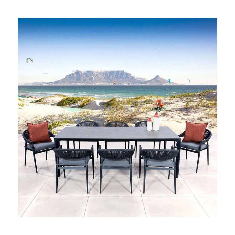 Rope Weave Armchair Dining Chairs for Garden Modern Large Size 8 Seater Outdoor Set