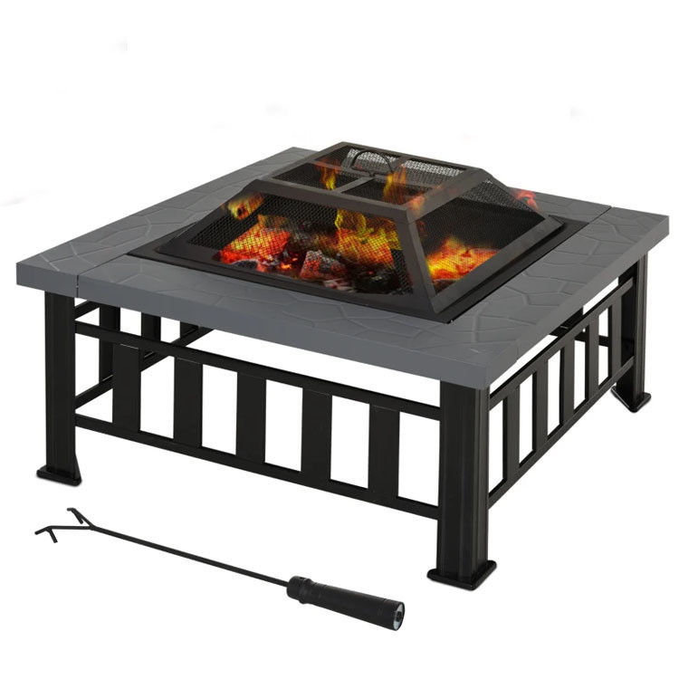 Outdoor Warming Square Wood Burning Firepit for Backyard Patio Garden and Cooking