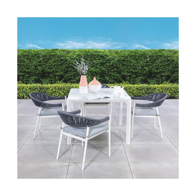 Aluminum Rope Weave Garden Dining Furniture 4 Seating Outdoor Dining Set by AJUNION