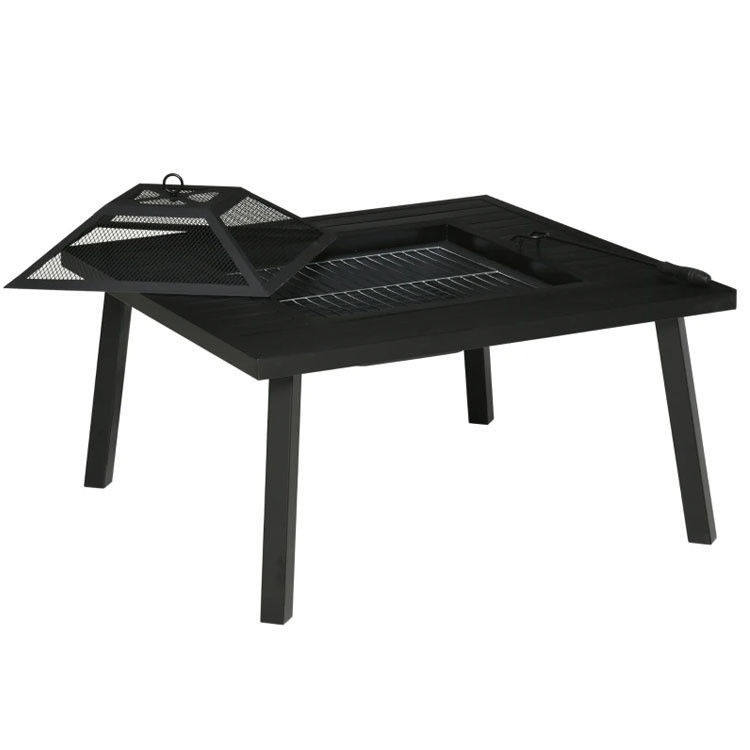 Relax in Style Square Ceramic Wood Burning Fire Pit Table for Backyard Patio Garden Camping