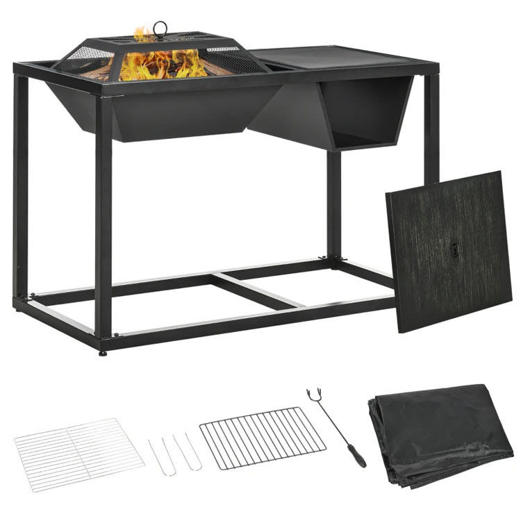 Outdoor Garden 4-in-1 Metal Wood Burning Firepit Ice Bucket Cooler Charcoal BBQ Grill