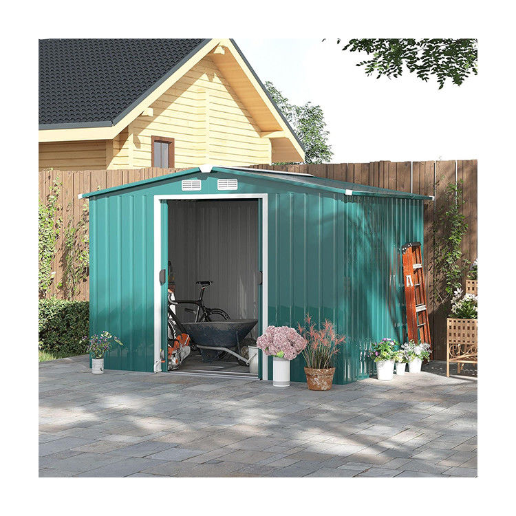 2.06D x 2.58W x 1.78H Meters Double Sliding Door Metal Garden Building Shed with 4 Vents