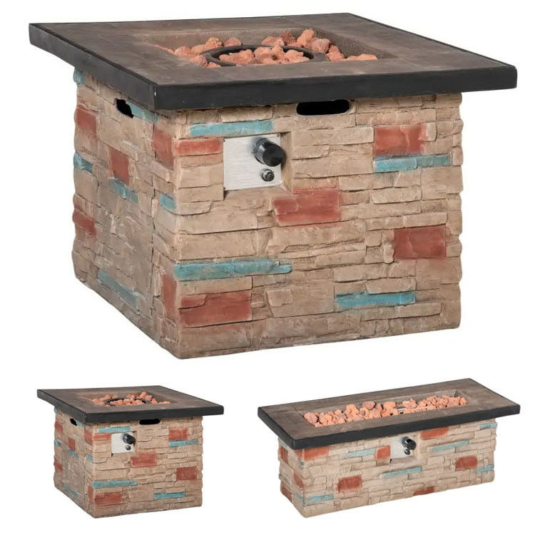 Outdoor Backyard Patio Garden Camping Propane Gas Fire Pit Table with Faux Ledge Stone