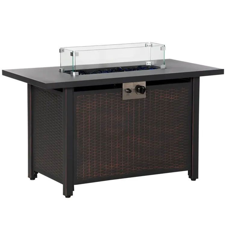 Outdoor Patio Garden Camping Fire Pit Table with Auto Ignition and Glass Wind Guard