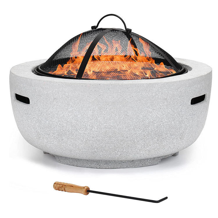 White 3 in 1 Round Wood Burning Firepit Charcoal BBQ Grill Table Artificial Stone Fire Pit with Customized Logo