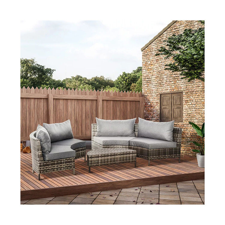 Steel Tube Frame 5 Piece Outdoor Patio Furniture Set with PE Rattan Chairs and Ottomans