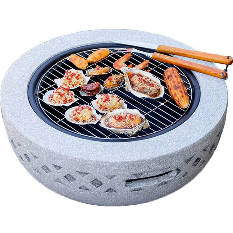 3 in 1 Round Wood Burning Firepit Charcoal BBQ Grill Table for Metal Outdoor Backyard