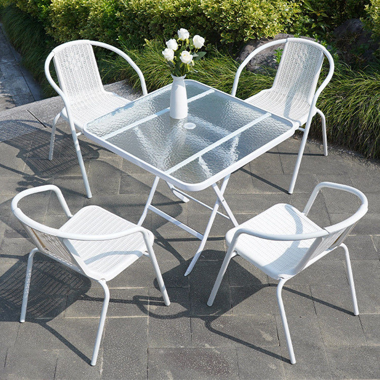 Outdoor Restaurant Balcony Cafe Patio Garden Set Rattan Chair and Small White Square Table