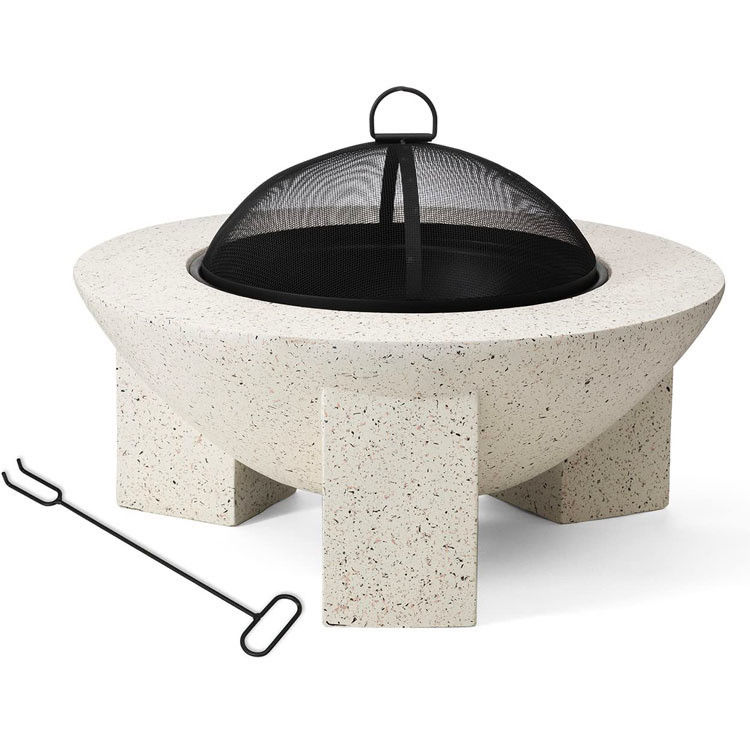 Outdoor Product 3 in 1 Round Wood Burning Firepit Charcoal BBQ Grill Table for Bonfire Party