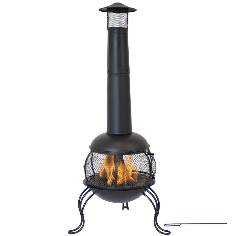 Outdoor Patio Backyard Garden Camping Steel Wood Burning Firepit with Rain Cap Poker Black